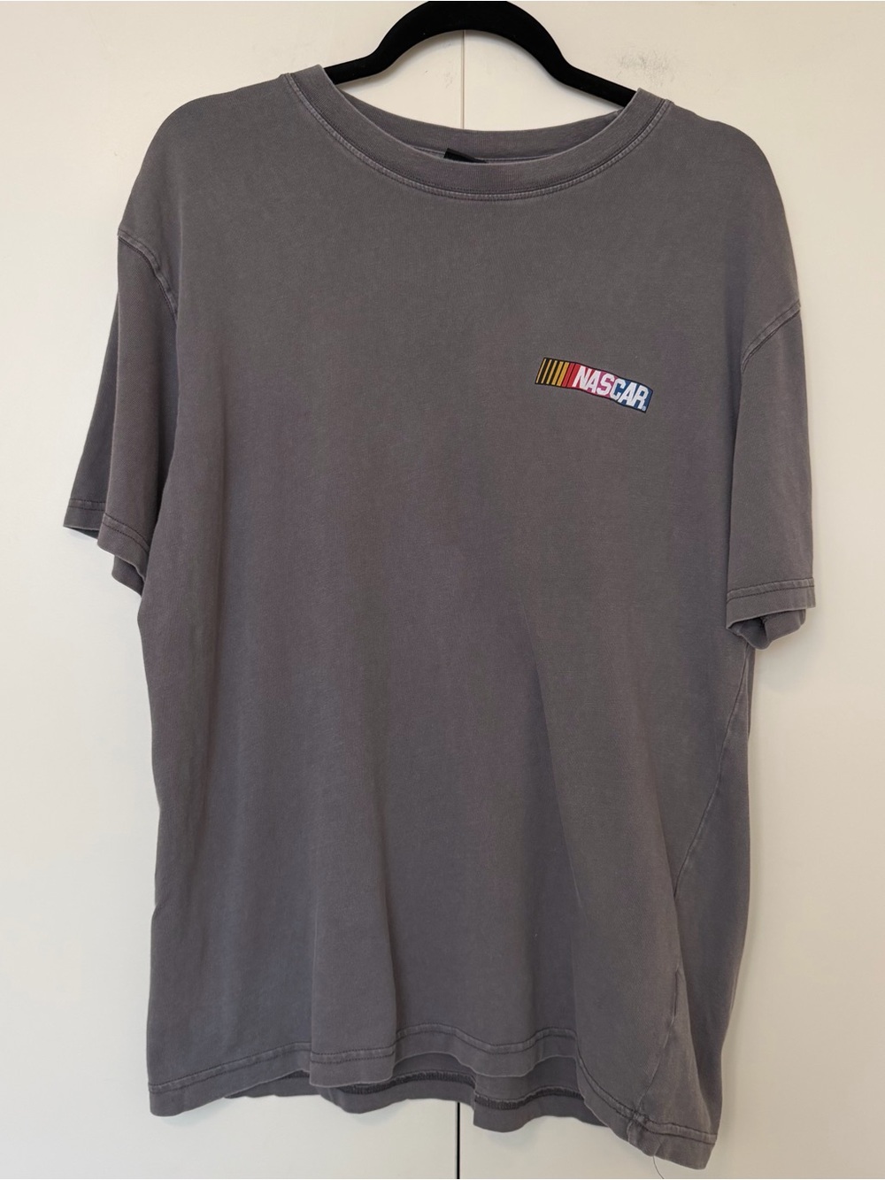 NASCAR Racing Men's Gray Short-Sleeve Graphic T-Shirt Streetwear Baggy